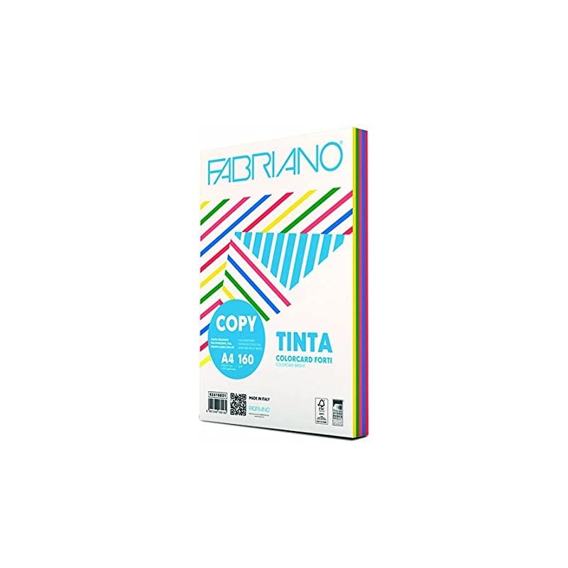 Risma 100fg carta colori vivi mix .MULTICOLOR F.to A4 160gr FABRIANO